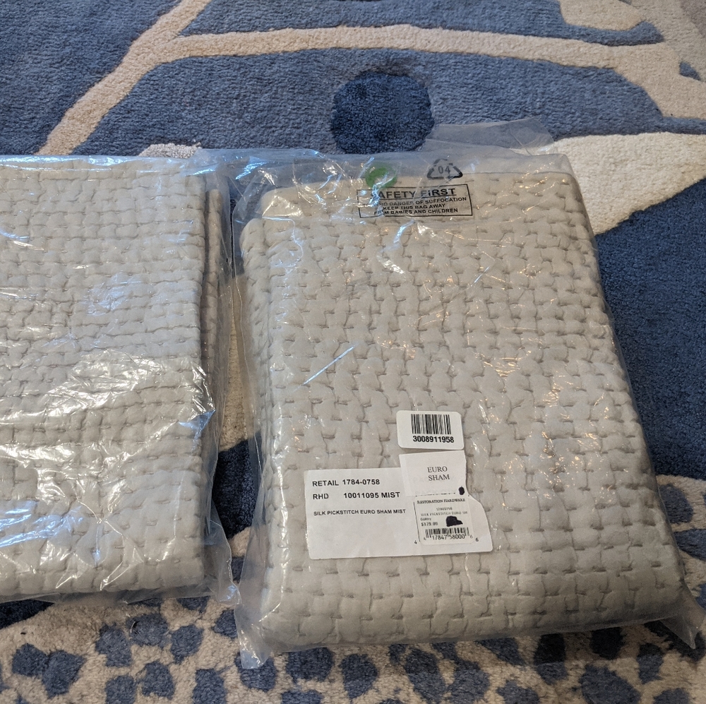 Restoration hardware silk pick stitch euro shams (2) in grey
